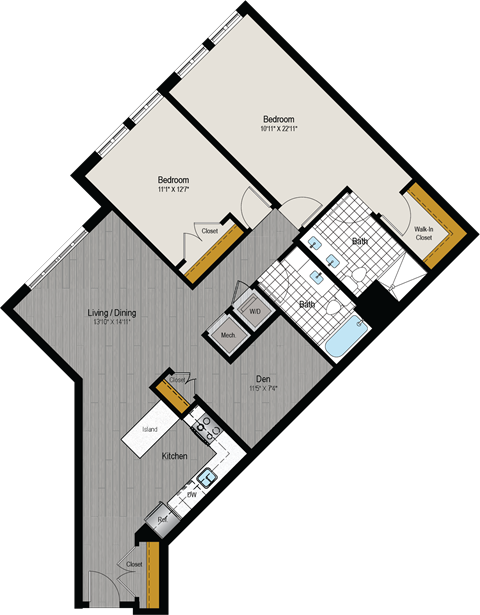a floor plan of a bedroom apartment with a large bedroom and a living room